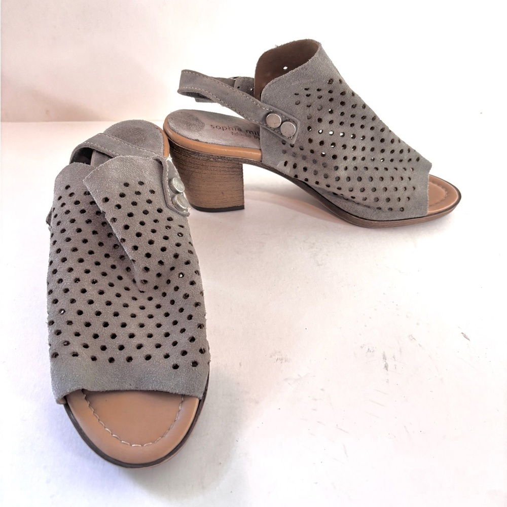Sophia Milano Gray Perforated Wedge Sandals